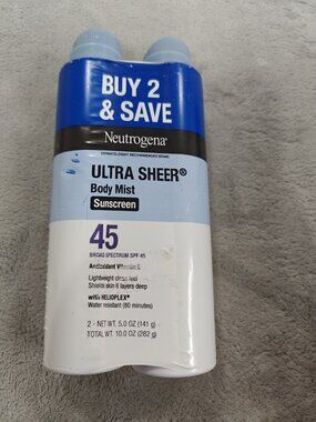2PK Neutrogena Sheer Body Mist Sunscreen Spray SPF 45 5oz  Exp Date 11/2026
